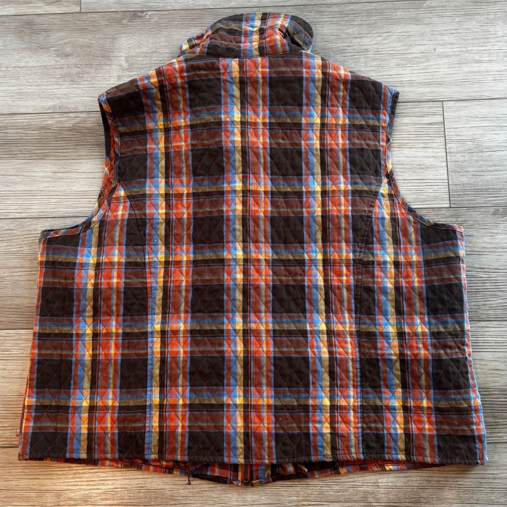 Southern Lady Womens 3X Quilted Plaid Vest Orange Blue Full Zip Pockets 0068W - Picture 5 of 7